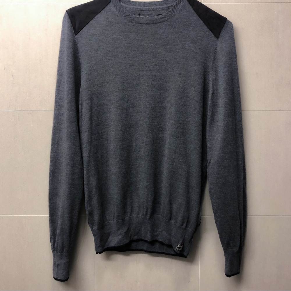 Matinique Men’s Gray Wool Sweater Black Suede - M